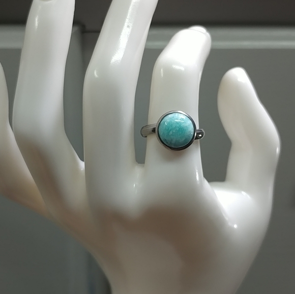 Amazonite Ring Natural Gemstone Adjustable Stainless-Steel Ring Crystal - Picture 5 of 15